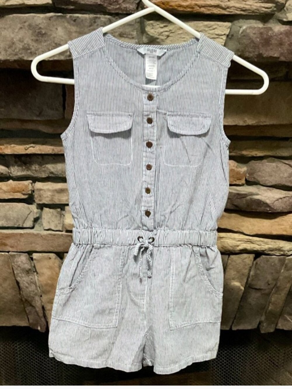Guess Kids Striped Sleeveless Button-Front Romper Girls M 10-12